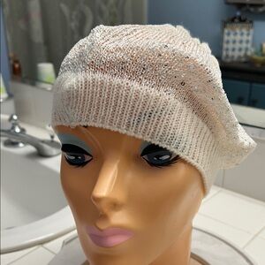 Target White Sequin Knit Hat beret